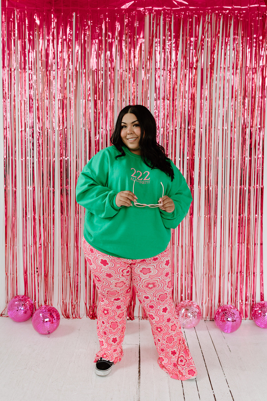 222 Green and Pink Crewneck