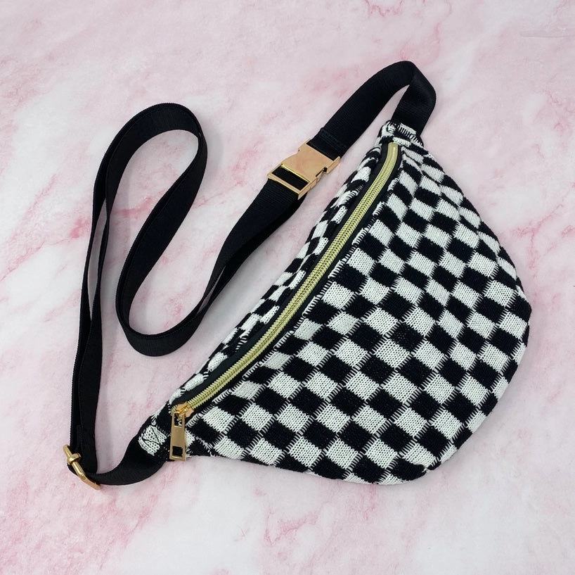 Black Checkered Belt Bag