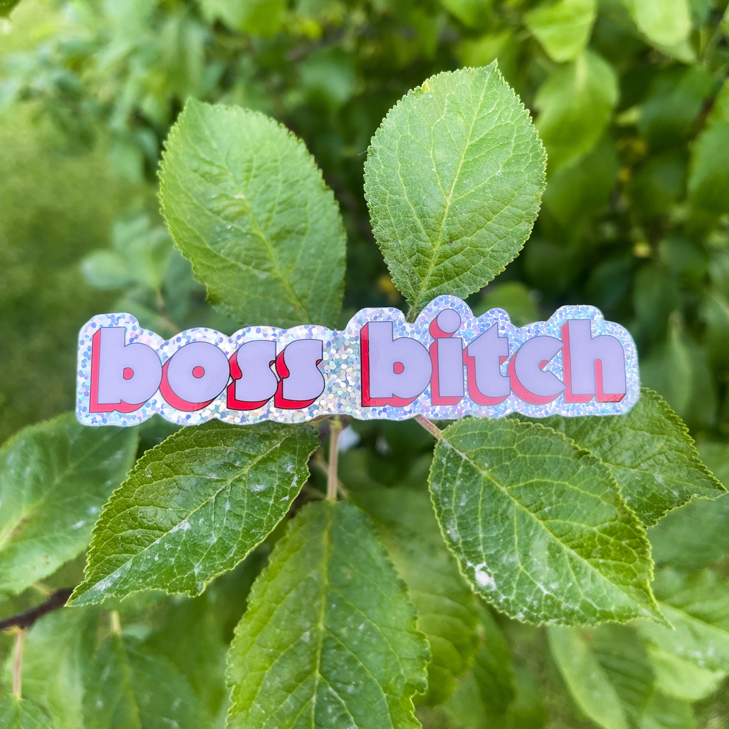 Pink holographic boss bitch sticker