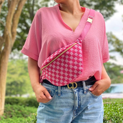 Pink Checkered Belt Bag